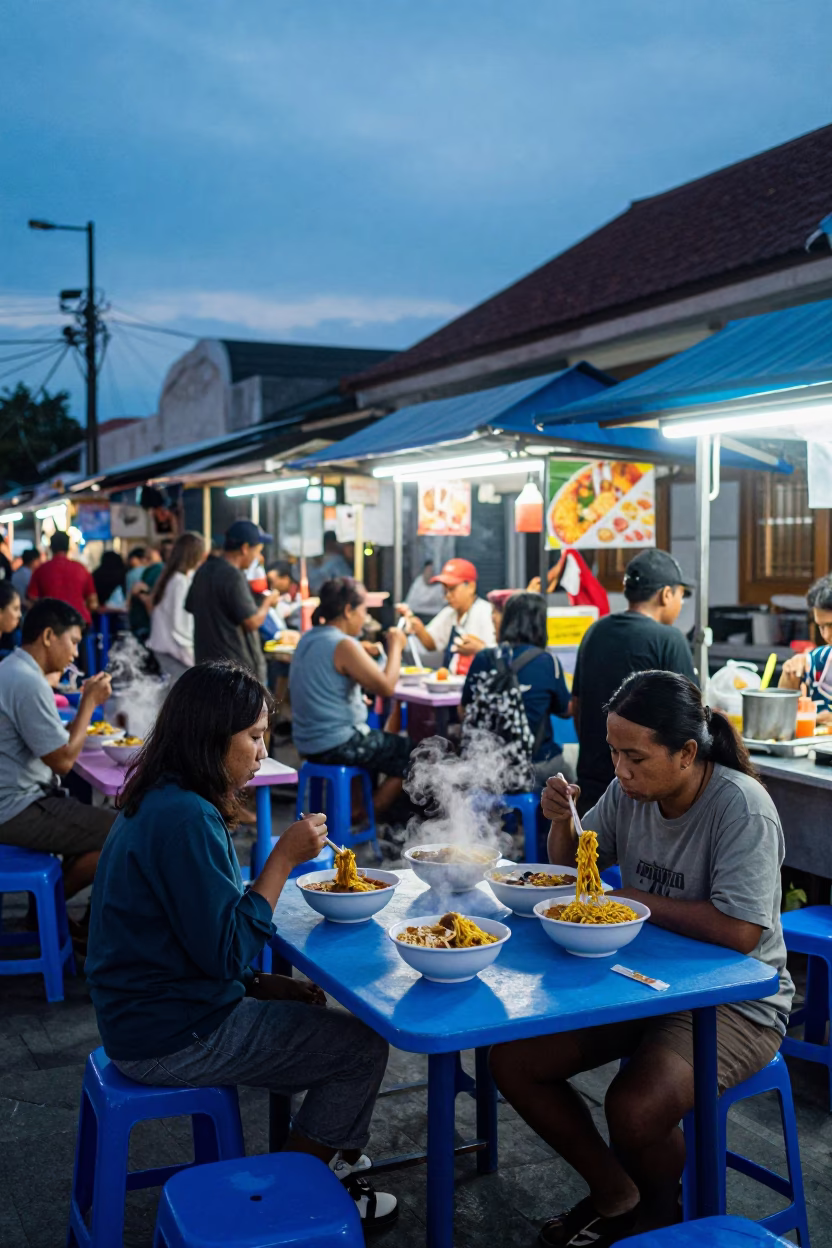 Food Stall at Blue Hour in Denpasar in in Denpasar, Indonesia