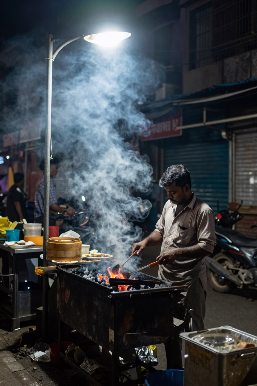 Food Stall at Deep In The Night Light in Hyderabad in in Hyderabad, India