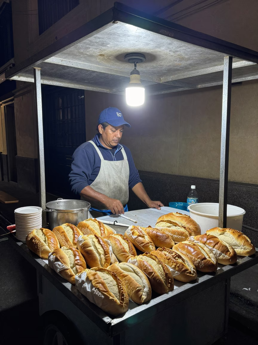 Food Stall at Deep In The Night Light in Lima in in Lima, Peru
