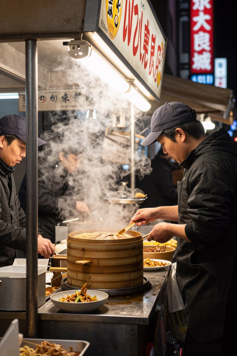 Food Stall at Deep In The Night Light in Sapporo in in Sapporo, Japan