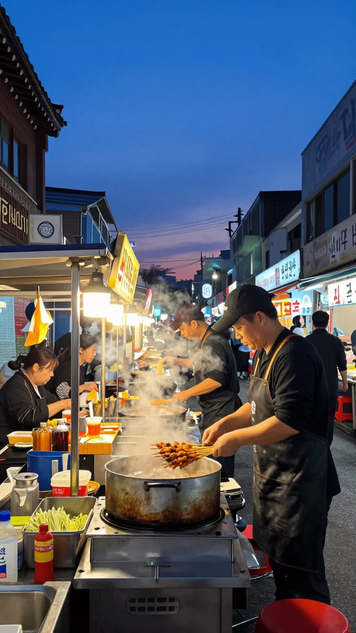 Food Stall at Indigo Twilight After Sunset in Seoul in in Seoul, South Korea