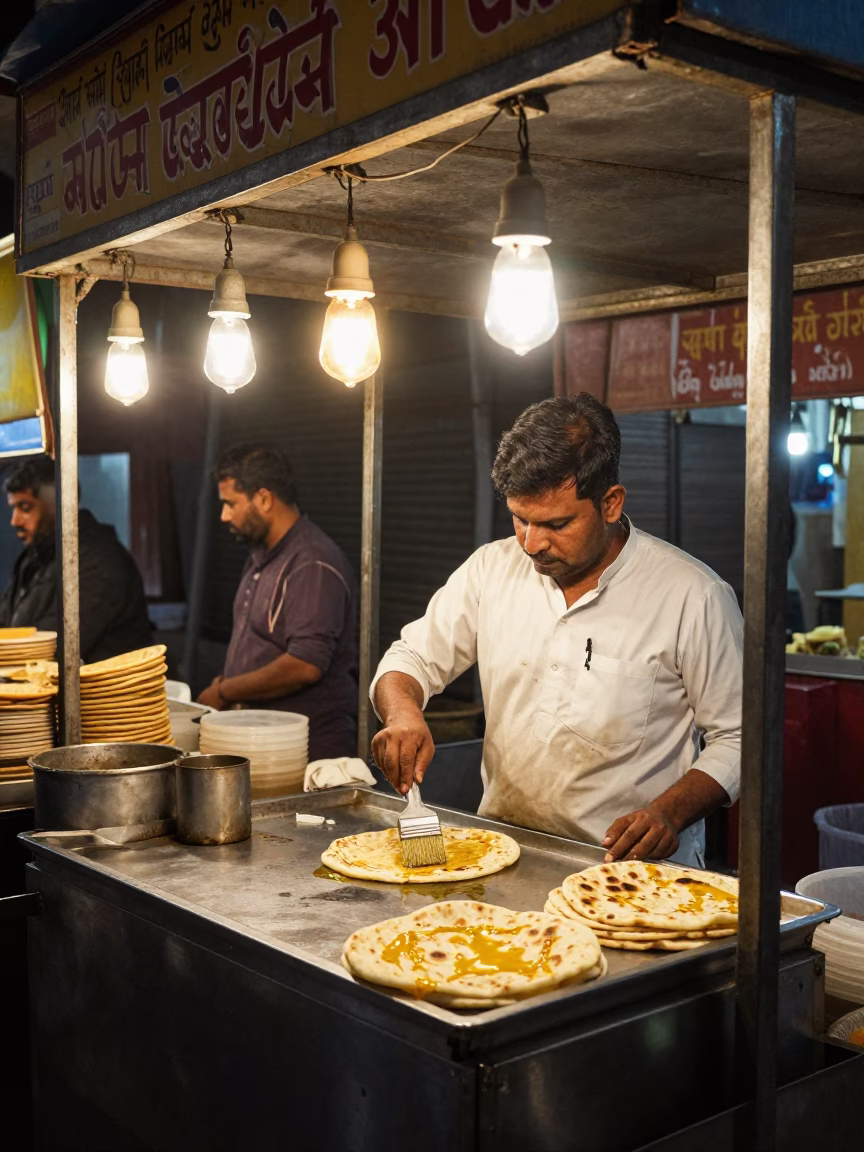 Food Stall at Late At Night Light in Jaipur in in Jaipur, India