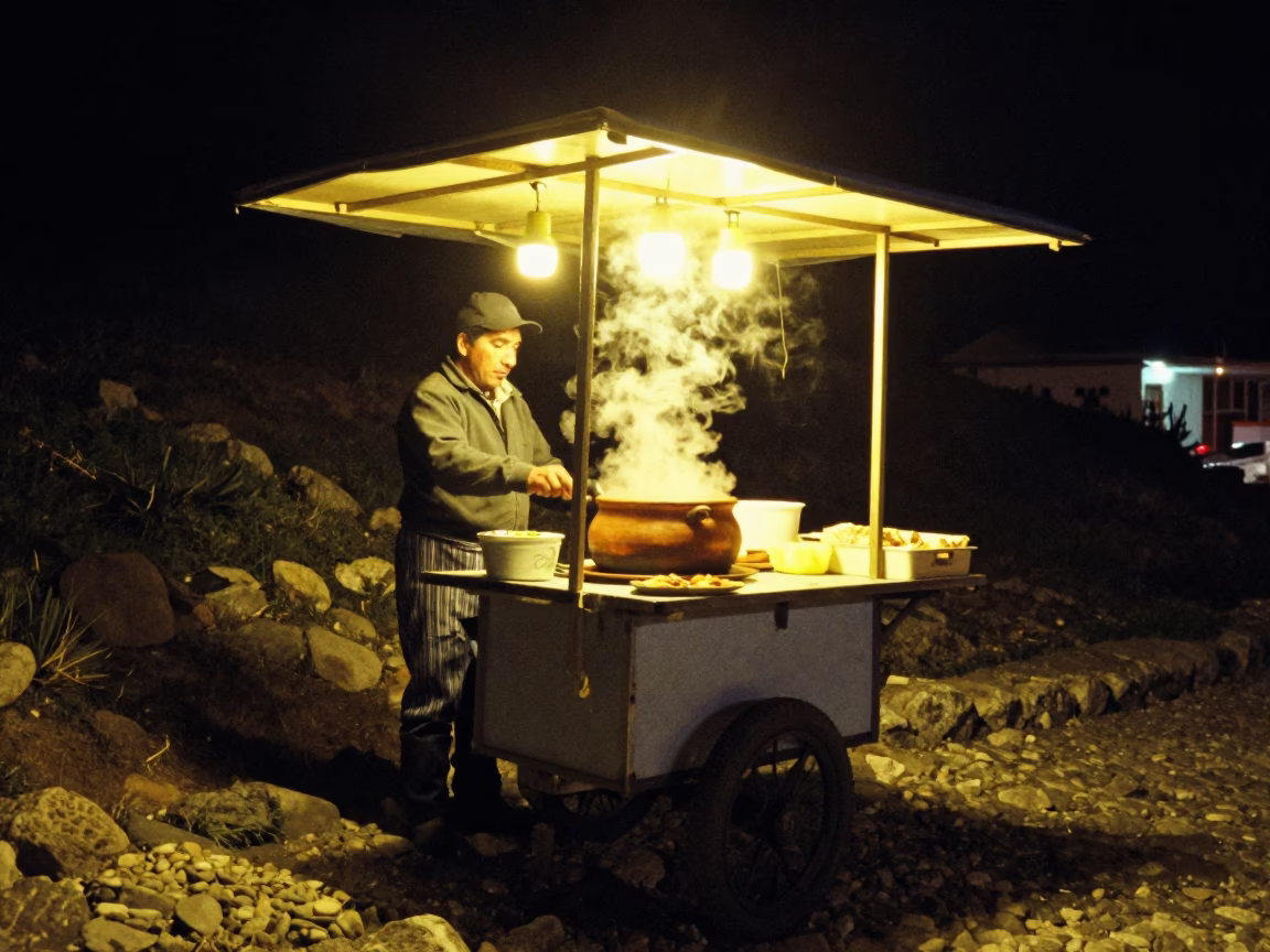 Food Stall at Late At Night Light in La Paz in in La Paz, Bolivia