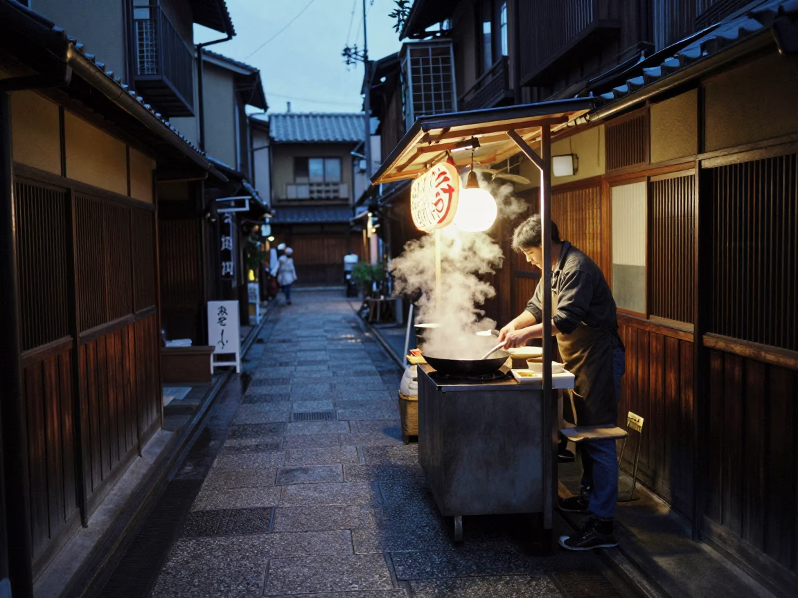 Food Stall at Midnight Light in Kyoto in in Kyoto, Japan