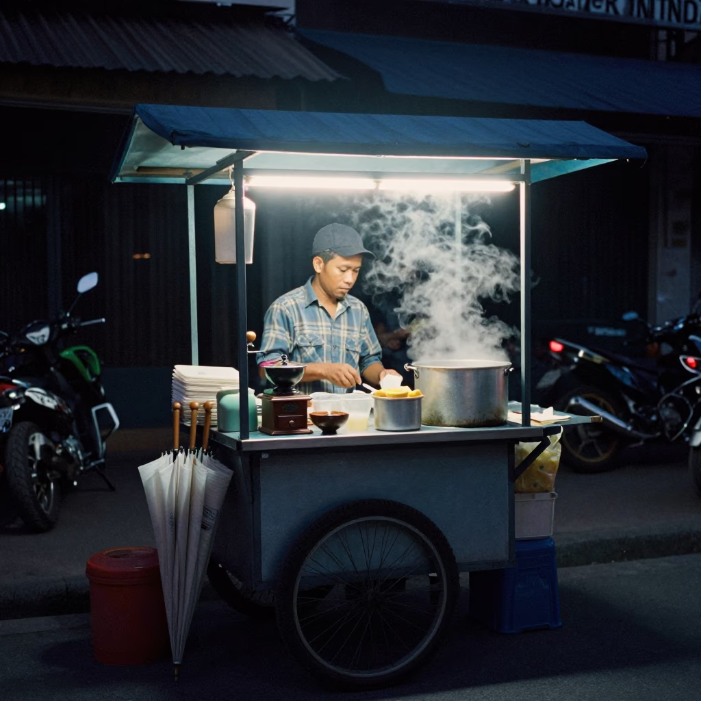 Food Stall at Midnight Light in Phnom Penh in in Phnom Penh, Cambodia