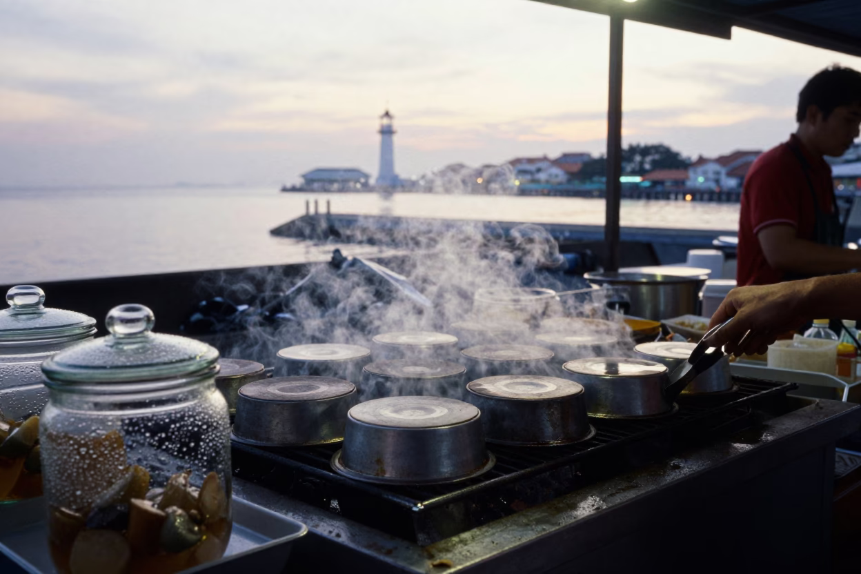 Food Stall at Nautical Dawn Light in George Town in in George Town, Malaysia