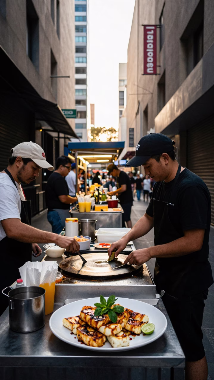 Food Stall at Nautical Dawn Light in Melbourne in in Melbourne, Victoria, Australia
