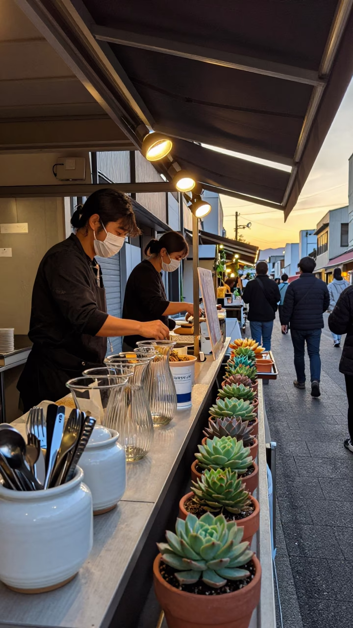 Food Stall at Sunset Light in Fukuoka in in Fukuoka, Japan