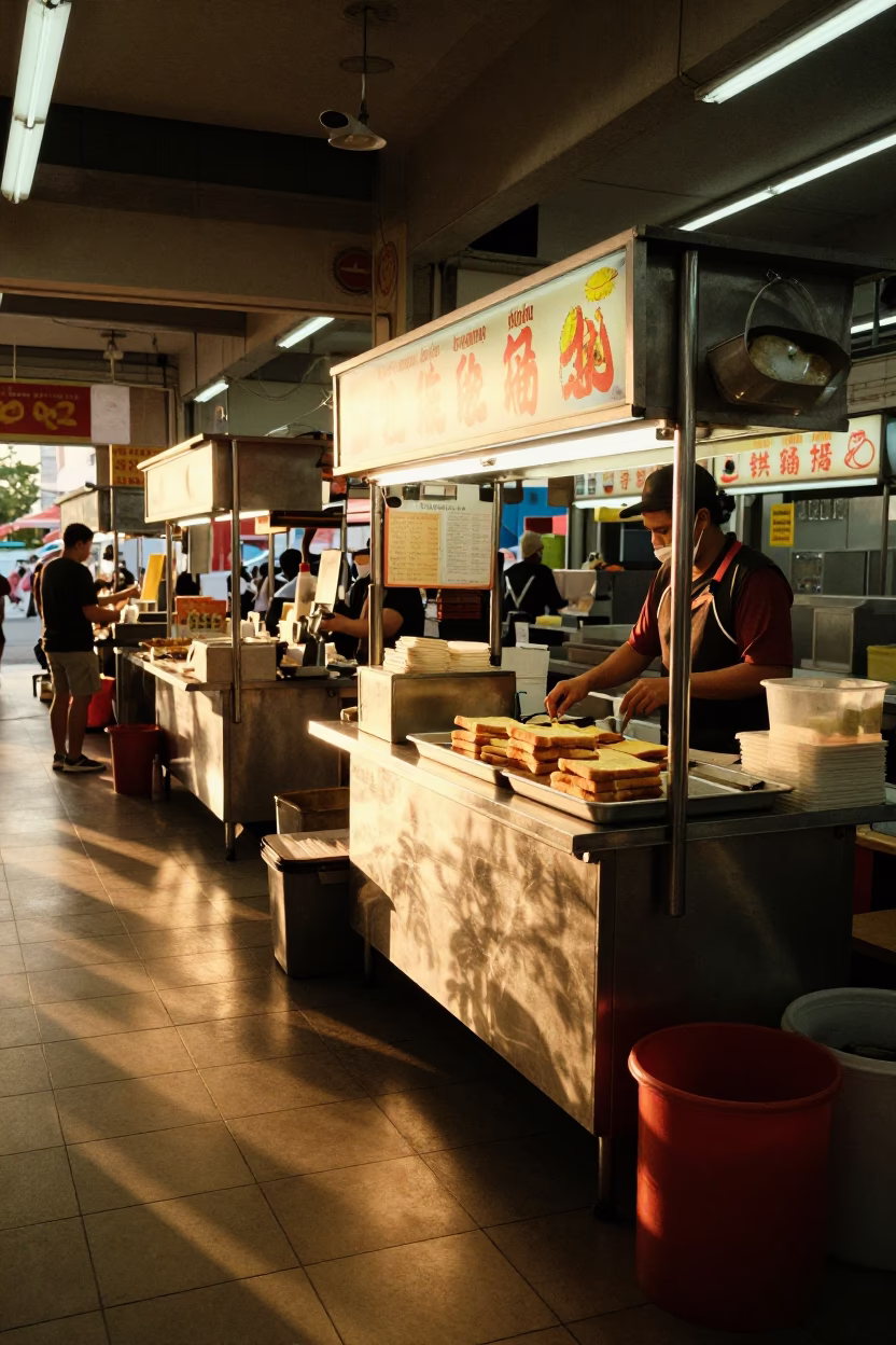 Food Stall at Sunset Light in Singapore in in Singapore, Singapore