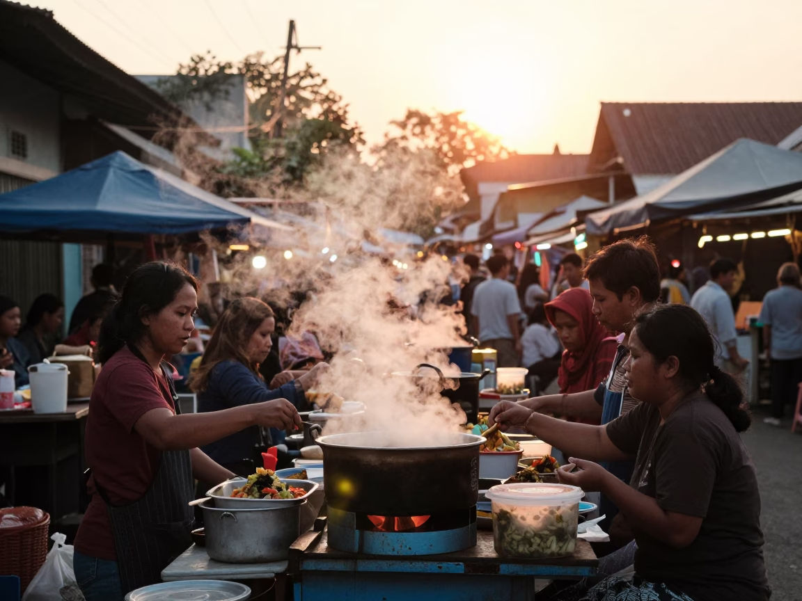 Food Stall at Sunset Light in Yogyakarta in in Yogyakarta, Indonesia