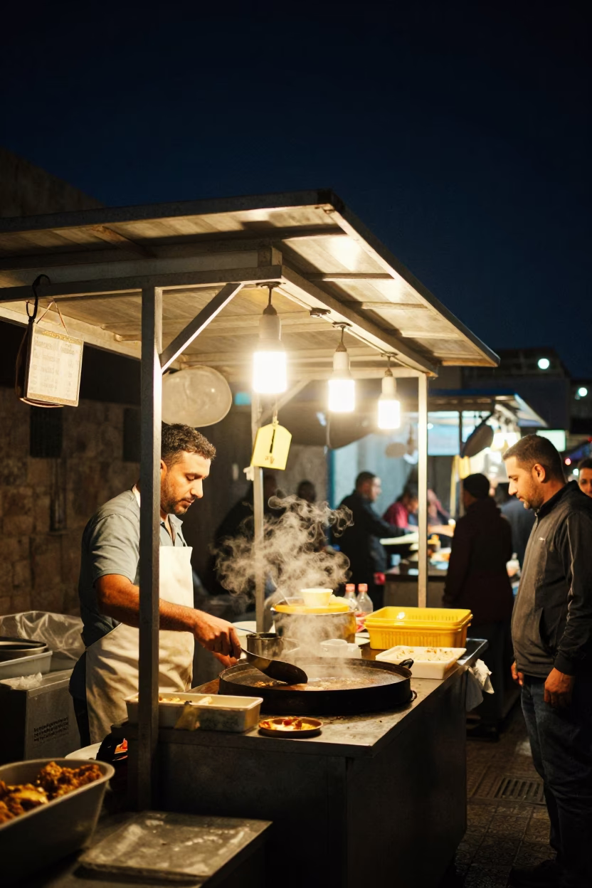 Food Stall at The Deepest Night Sky Light in Amman in in Amman, Jordan