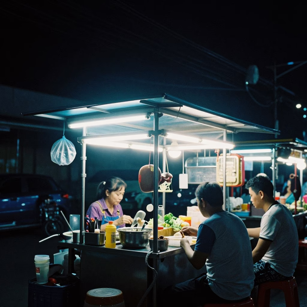 Food Stall at The Deepest Night Sky Light in Ho Chi Minh City in in Ho Chi Minh City, Vietnam