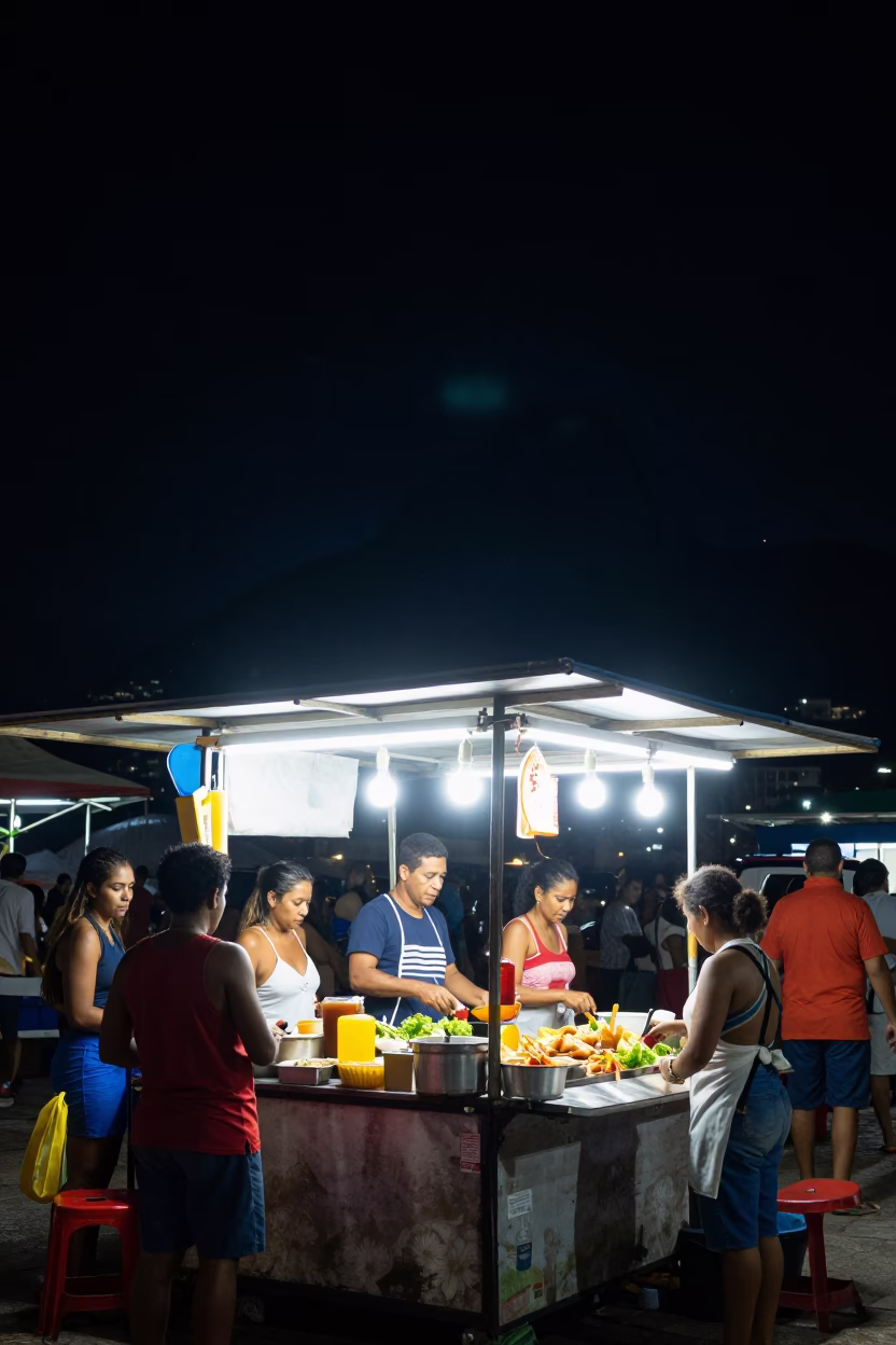 Food Stall at The Deepest Night Sky Light in Rio De Janeiro in in Rio de Janeiro, Brazil