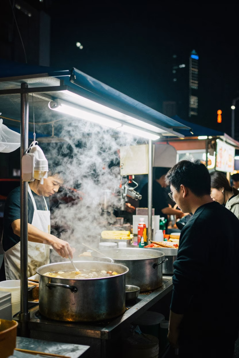 Food Stall at The Deepest Night Sky Light in Shanghai in in Shanghai, China