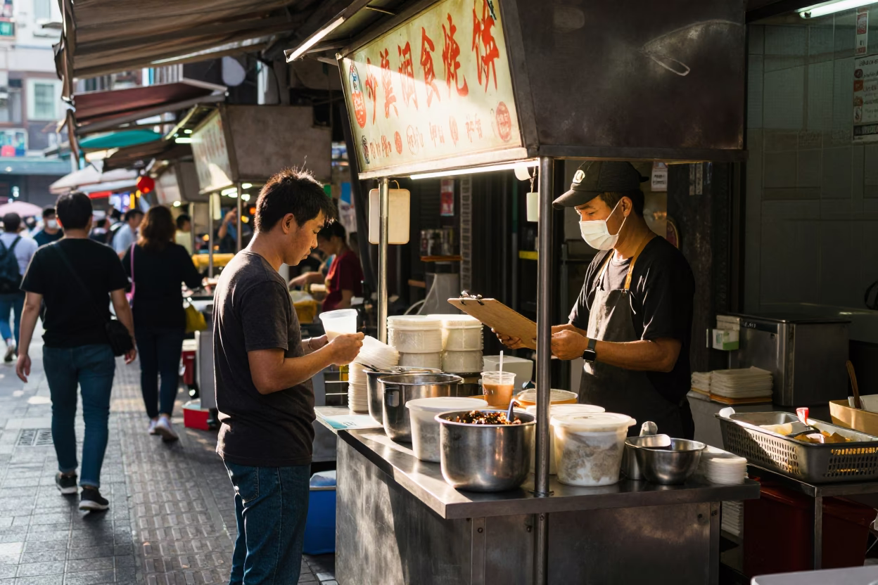Food Stall at The Early Afternoon Light in Taipei in in Taipei, Taiwan
