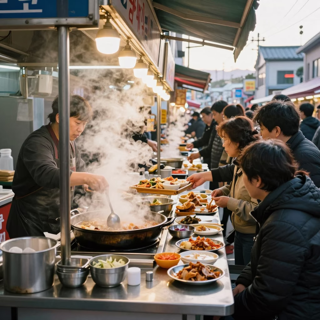 Food Stall at The Late Morning Light in Busan in in Busan, South Korea