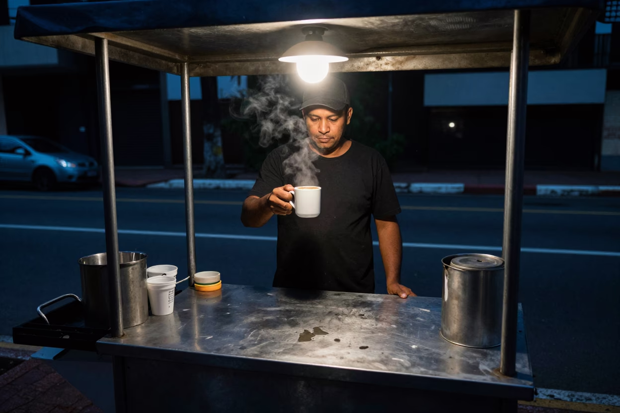 Food Stall at The Predawn Darkness Light in São Paulo in in São Paulo, Brazil