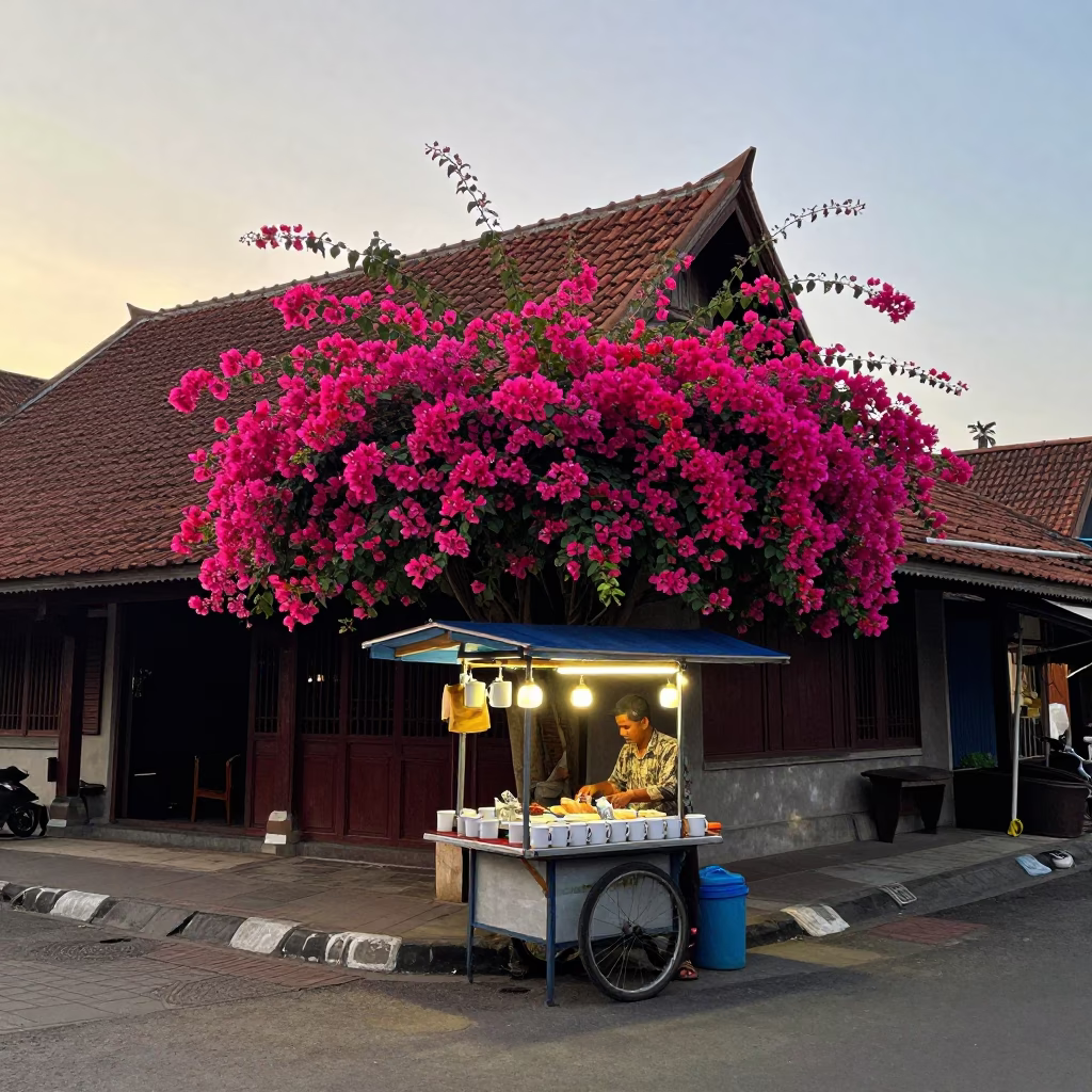 Food Stall at The Still Hours Before Dawn Light in Yogyakarta in in Yogyakarta, Indonesia