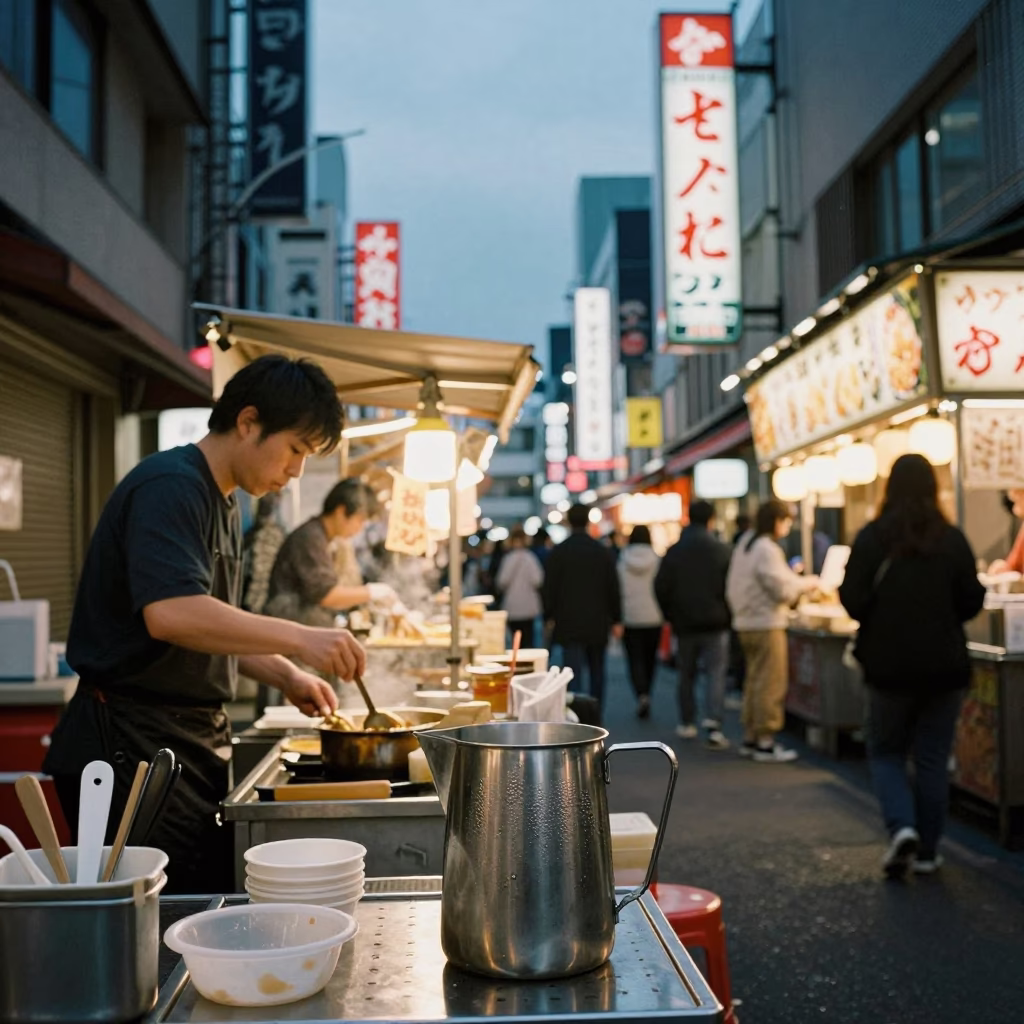Food Stall at Twilight in Osaka in in Osaka, Japan