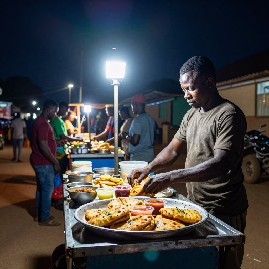 Food Stall in Accra at The Deepest Night Sky Light in in Accra, Ghana