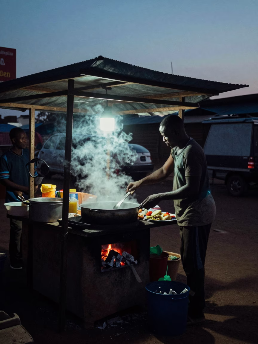 Food Stall in Accra at The Predawn Darkness Light in in Accra, Ghana
