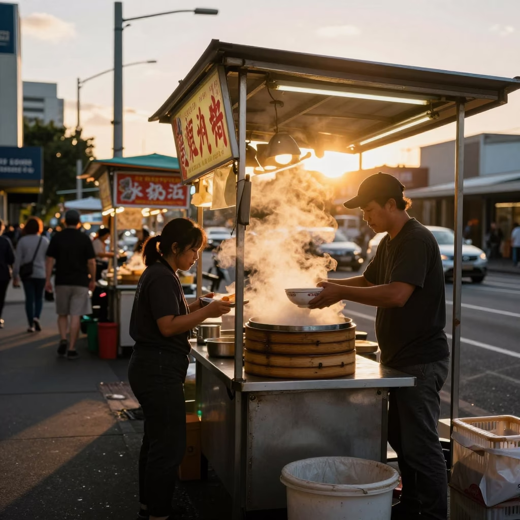 Food Stall in Auckland at Golden Hour in in Auckland, New Zealand