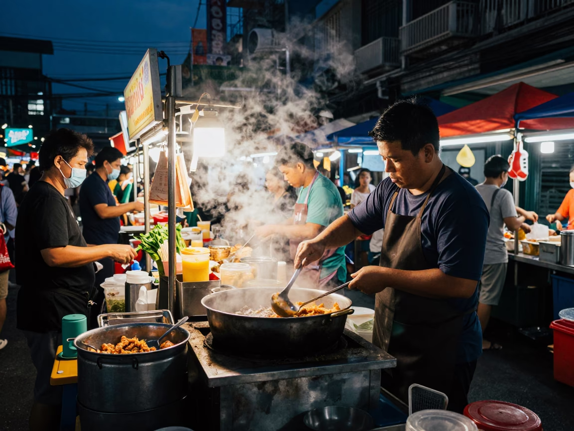 Food Stall in Bangkok at Midnight Light in in Bangkok, Thailand