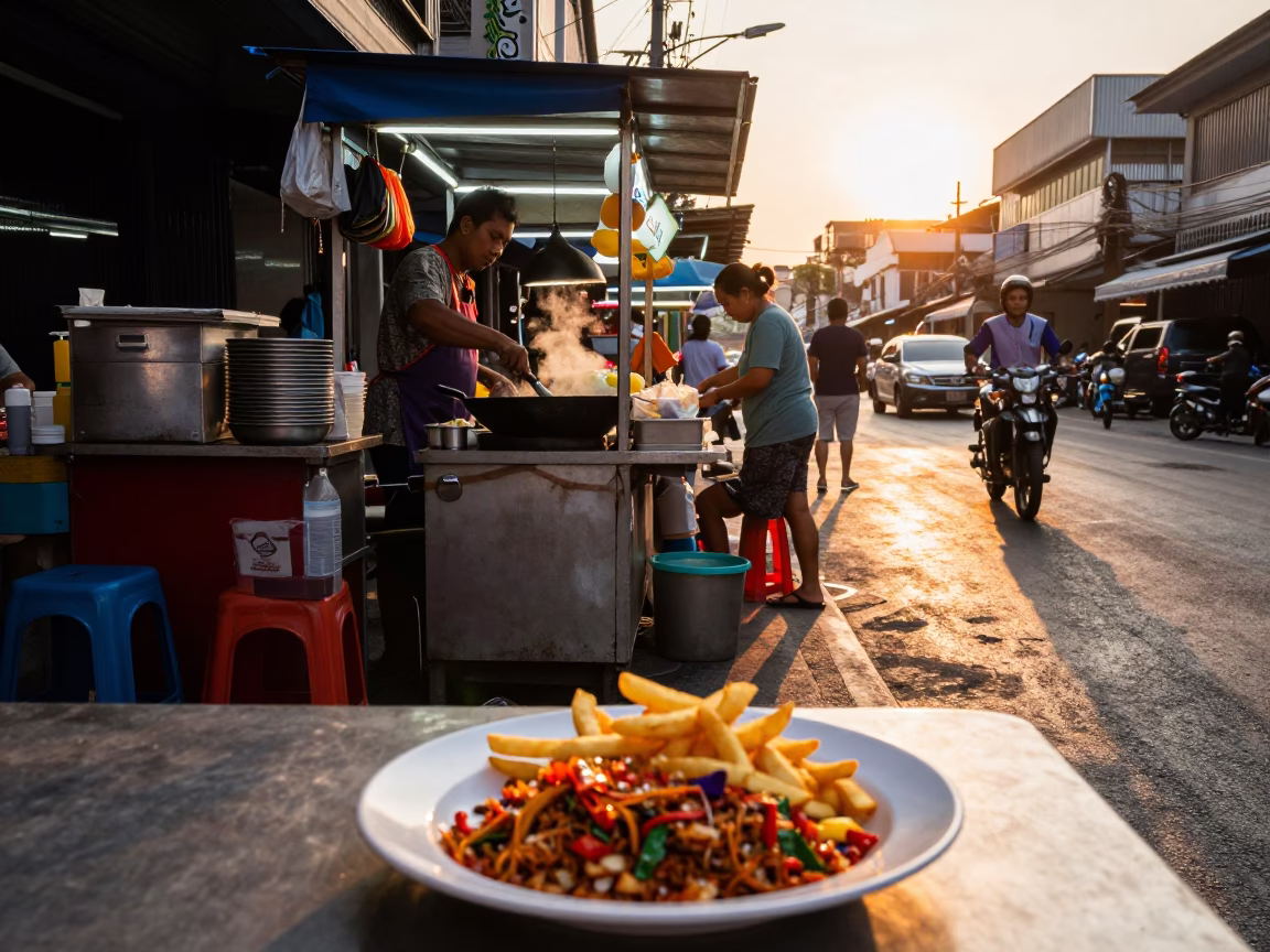 Food Stall in Bangkok at Sunset Light in in Bangkok, Thailand