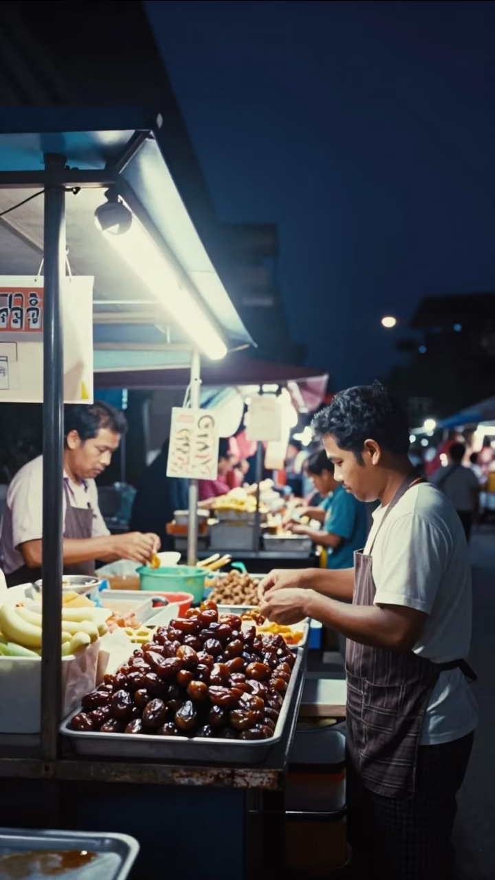 Food Stall in Bangkok at The Deepest Night Sky Light in in Bangkok, Thailand