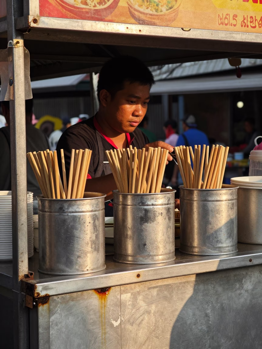 Food Stall in Bangkok at The Late Afternoon Light in in Bangkok, Thailand