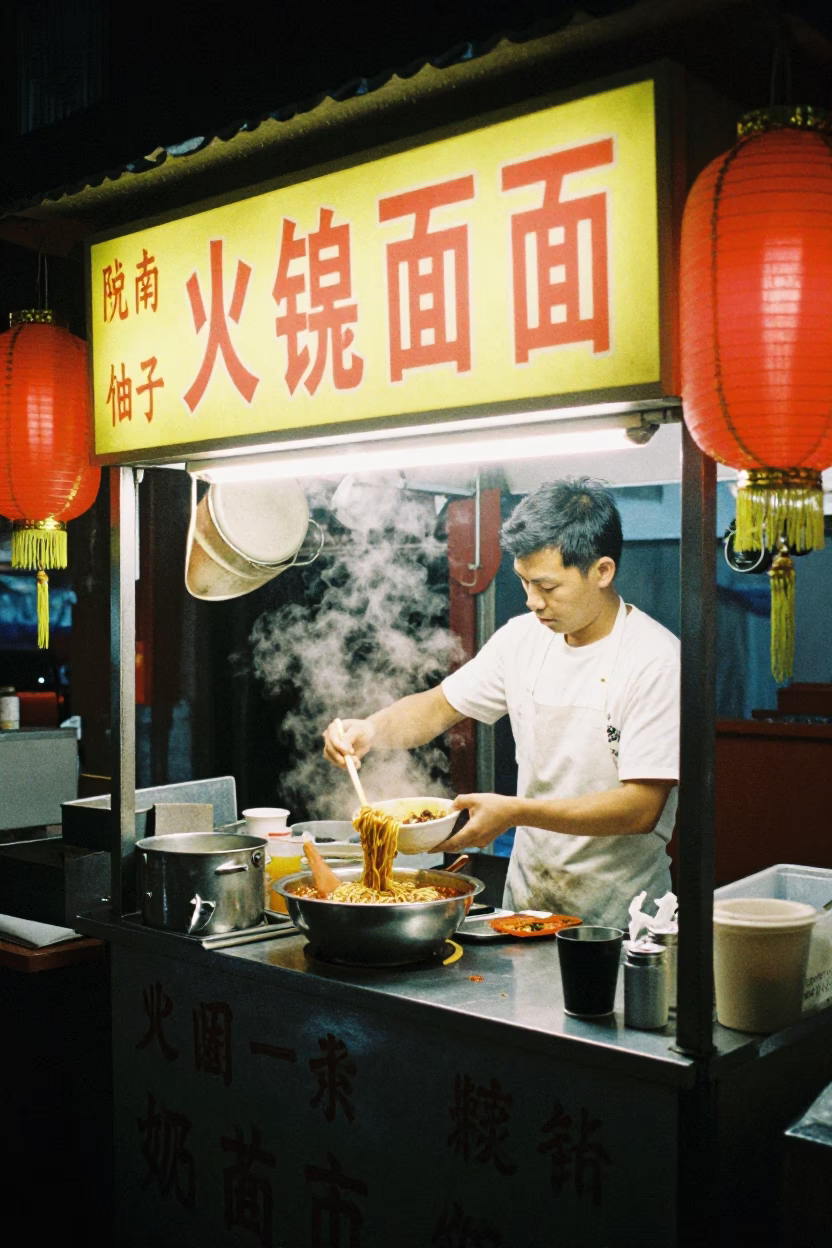 Food Stall in Beijing at Deep In The Night Light in in Beijing, China