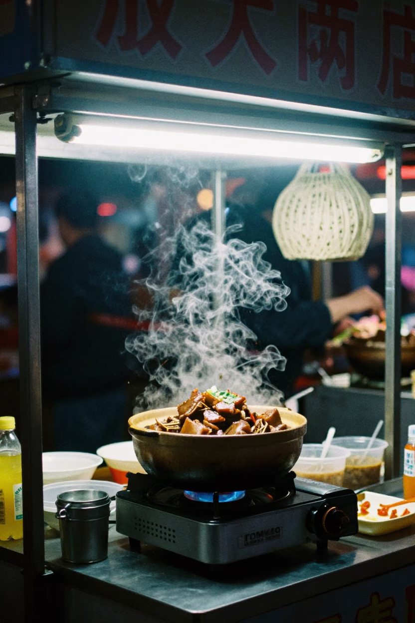 Food Stall in Beijing at Late At Night Light in in Beijing, China