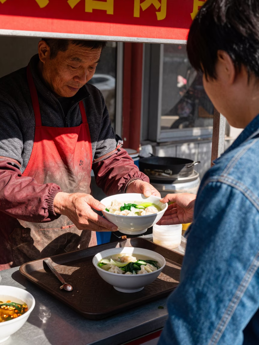 Food Stall in Beijing at Midday Light in in Beijing, China