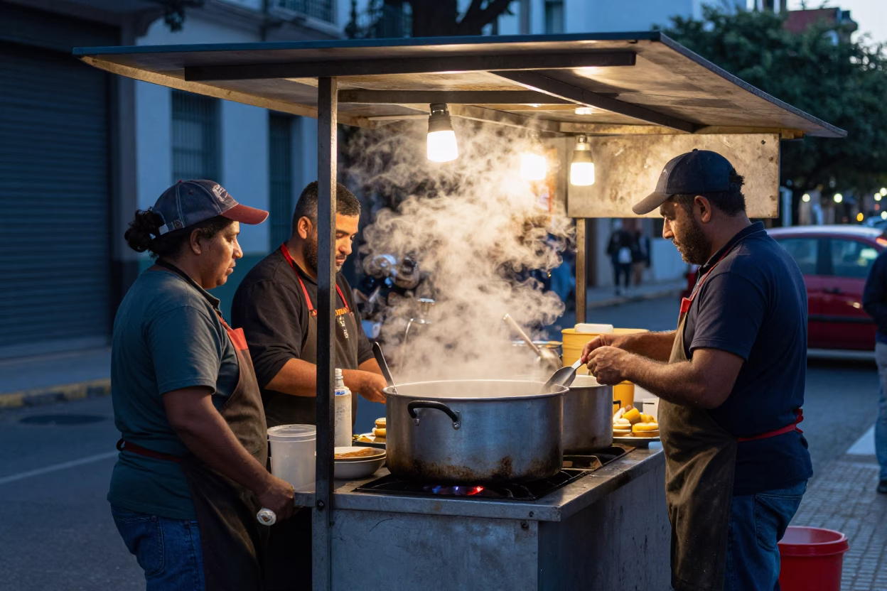 Food Stall in Buenos Aires at Sunrise Light in in Buenos Aires, Argentina