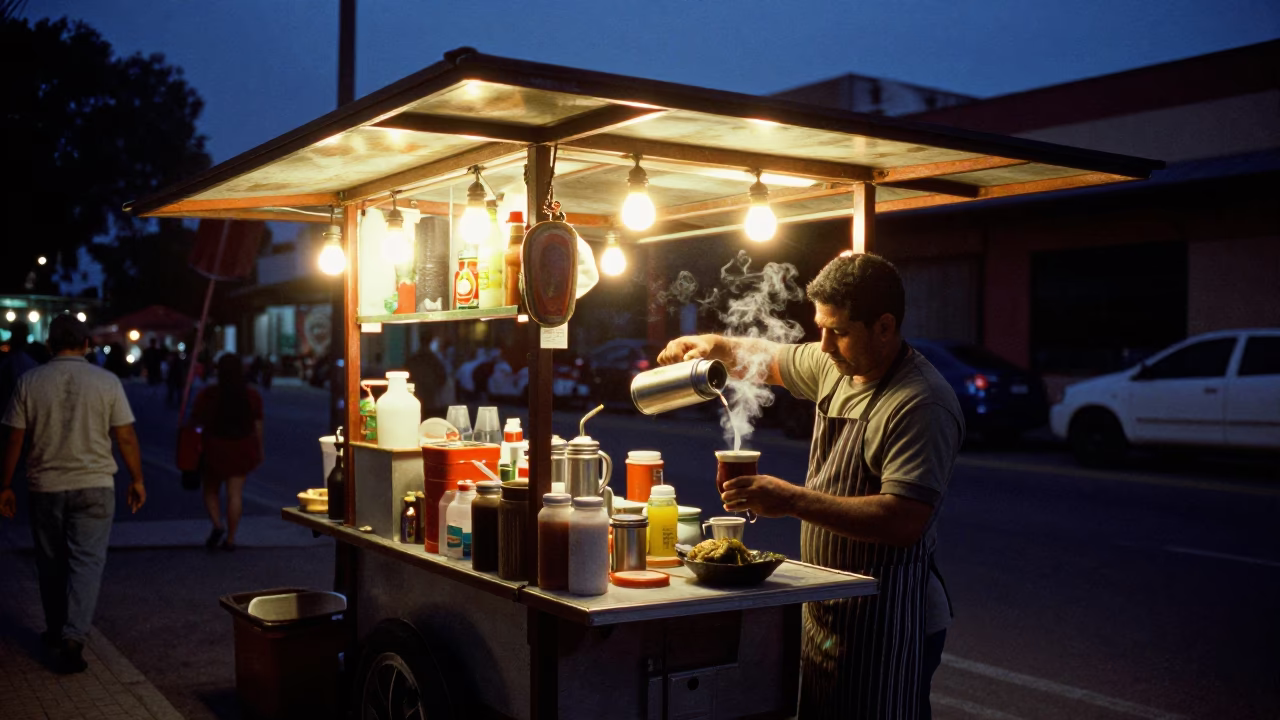 Food Stall in Buenos Aires at Twilight in in Buenos Aires, Argentina