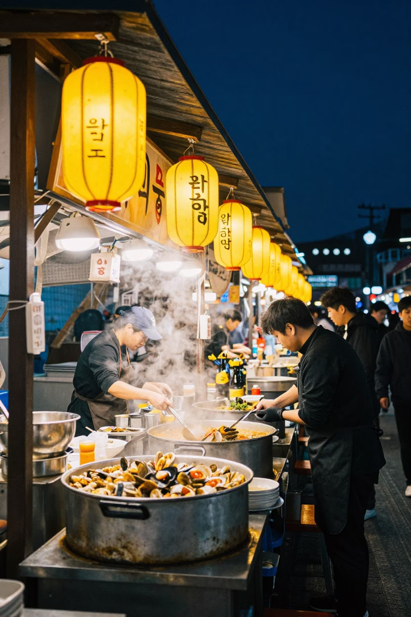Food Stall in Busan at Deep In The Night Light in in Busan, South Korea