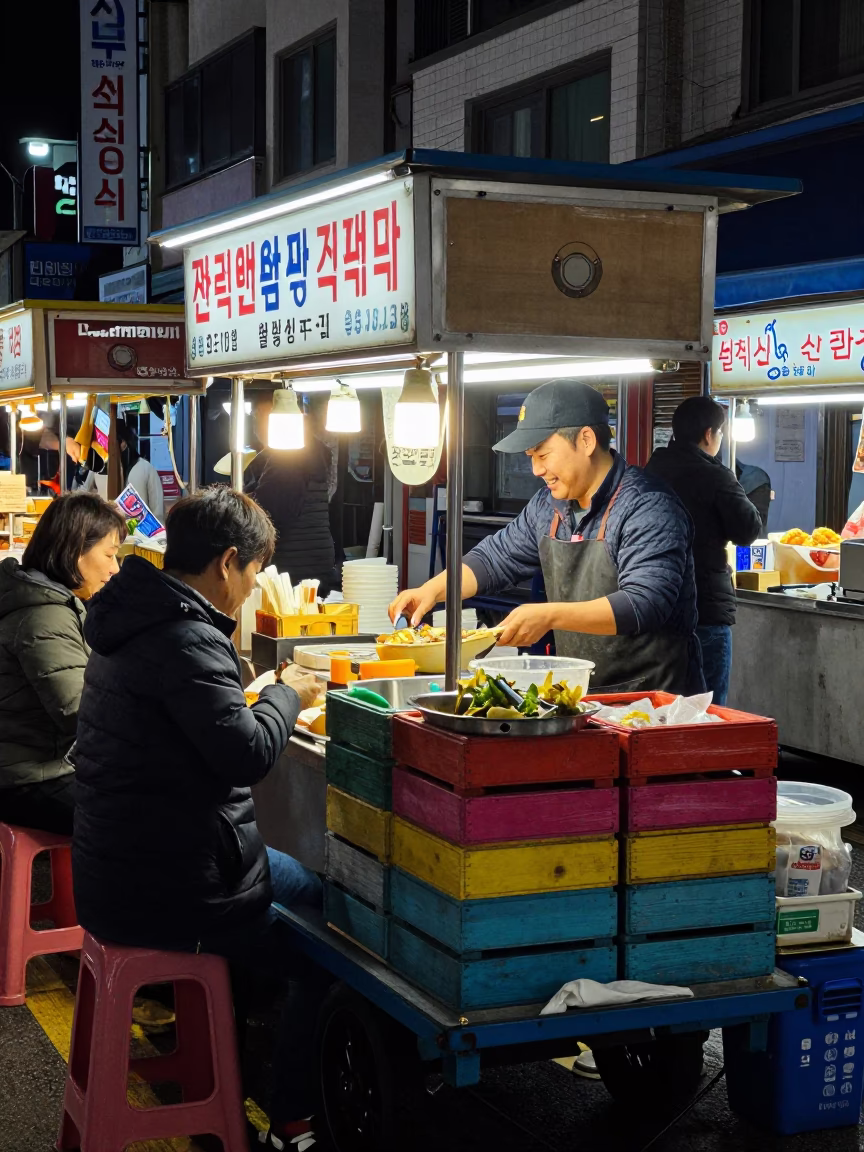 Food Stall in Busan at Deep In The Night Light in in Busan, South Korea