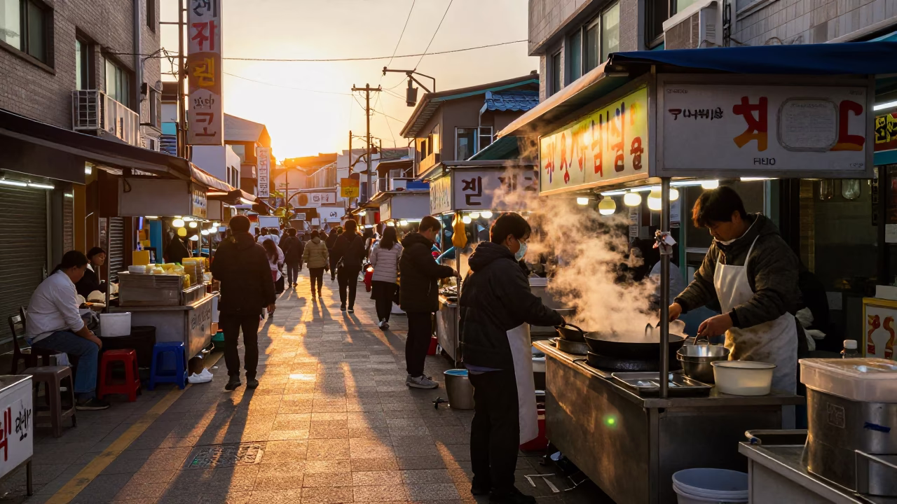 Food Stall in Busan at Golden Hour in in Busan, South Korea