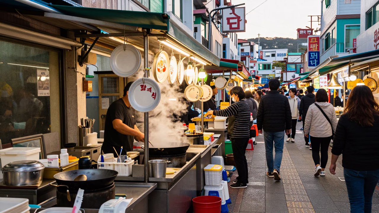 Food Stall in Busan at Late Afternoon Light in in Busan, South Korea