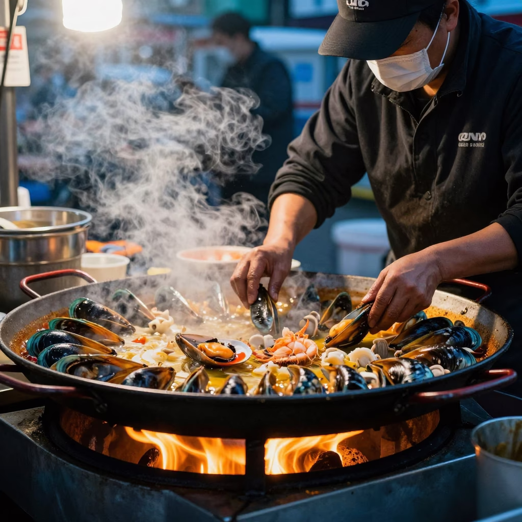 Food Stall in Busan at Sunrise Light in in Busan, South Korea