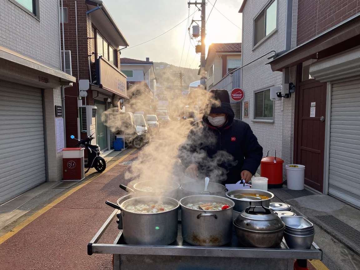 Food Stall in Busan at The Early Morning Light in in Busan, South Korea