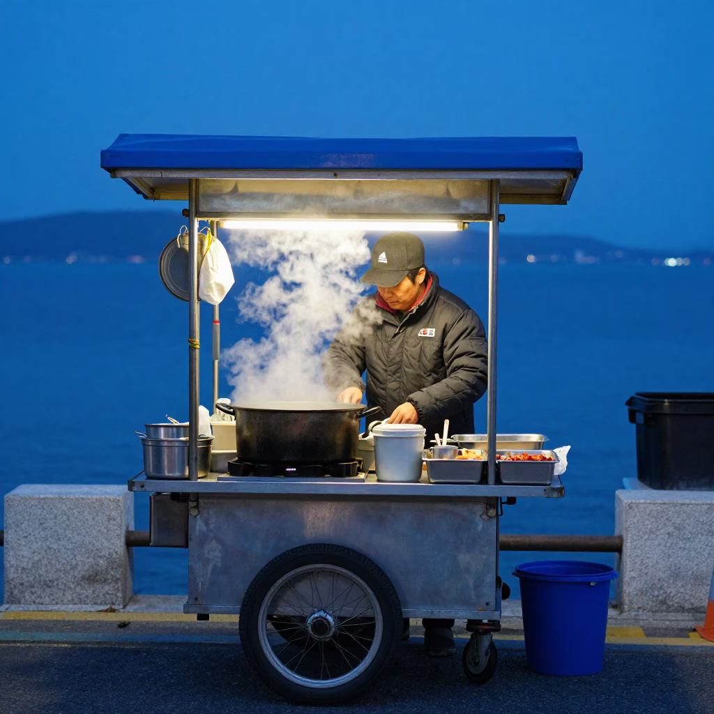 Food Stall in Busan at The Last Blue Light Of Evening in in Busan, South Korea