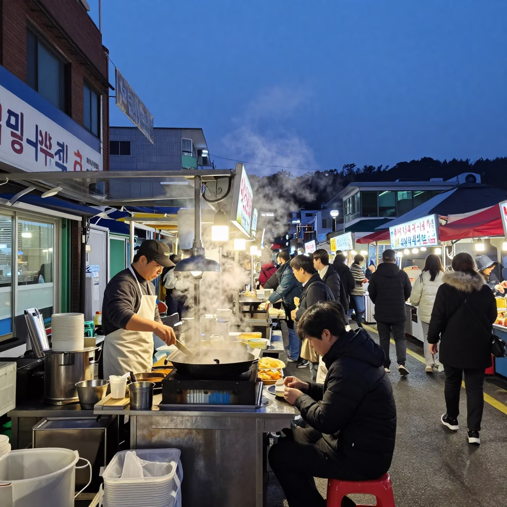 Food Stall in Busan at Twilight in in Busan, South Korea