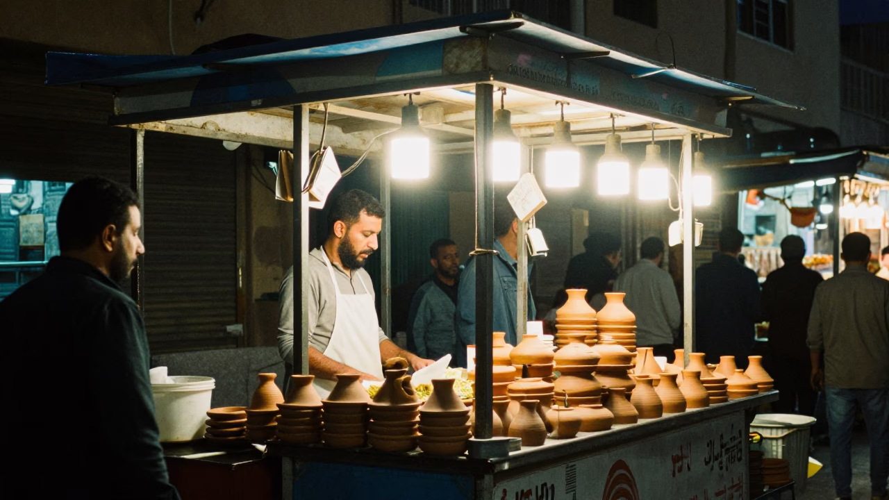 Food Stall in Cairo at Late At Night Light in in Cairo, Egypt