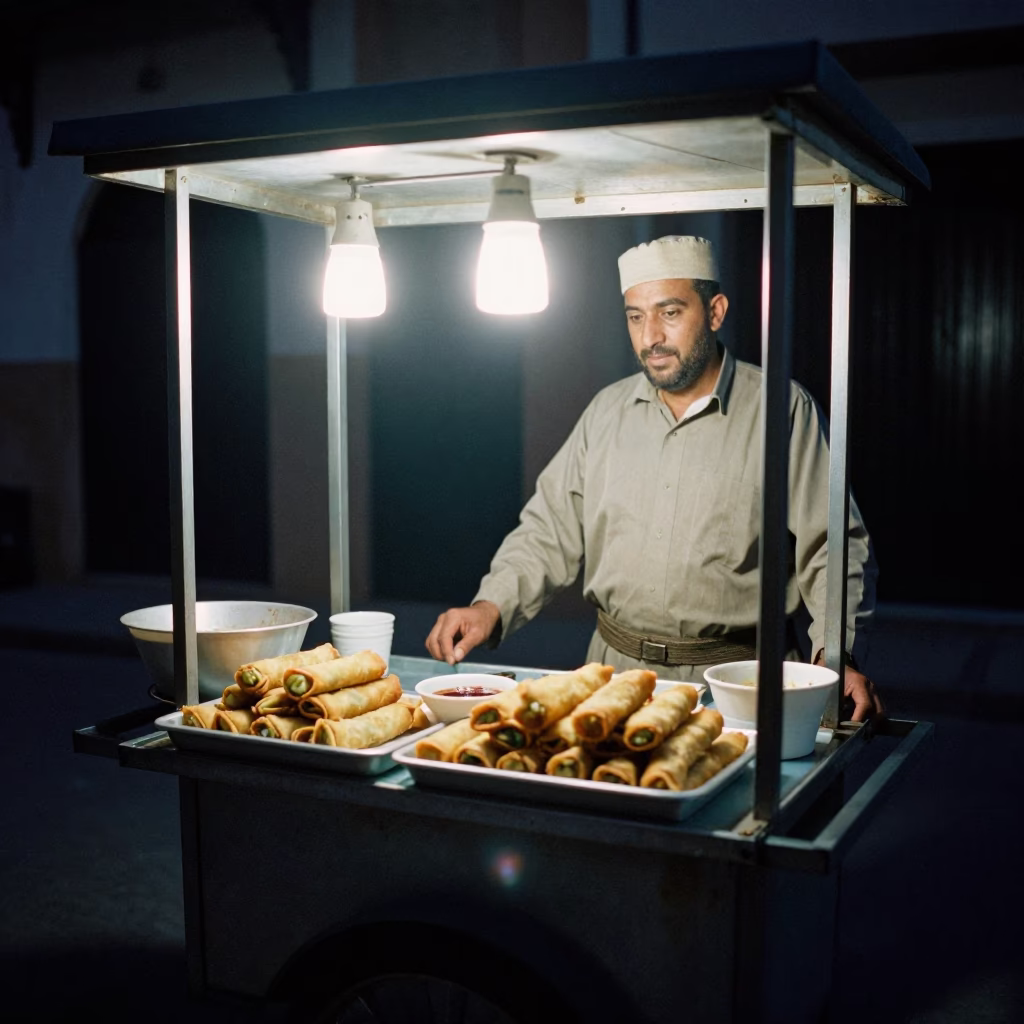 Food Stall in Casablanca at Late At Night Light in in Casablanca, Morocco