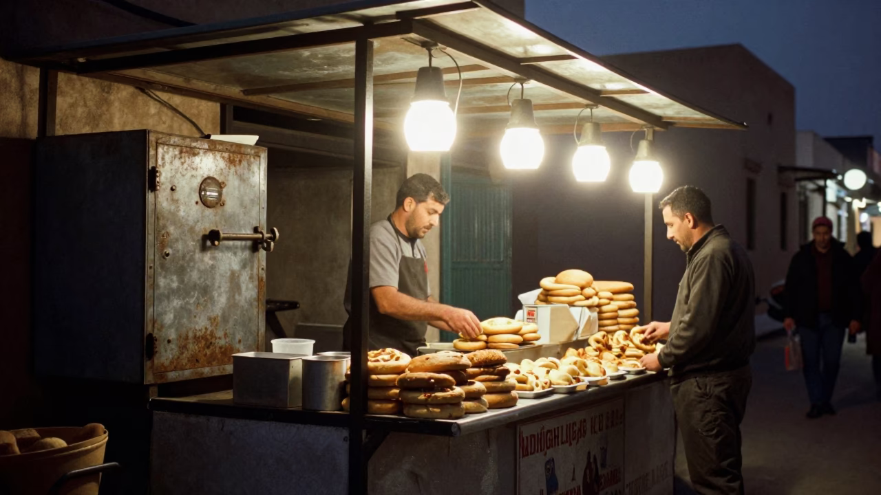 Food Stall in Casablanca at Midnight Light in in Casablanca, Morocco