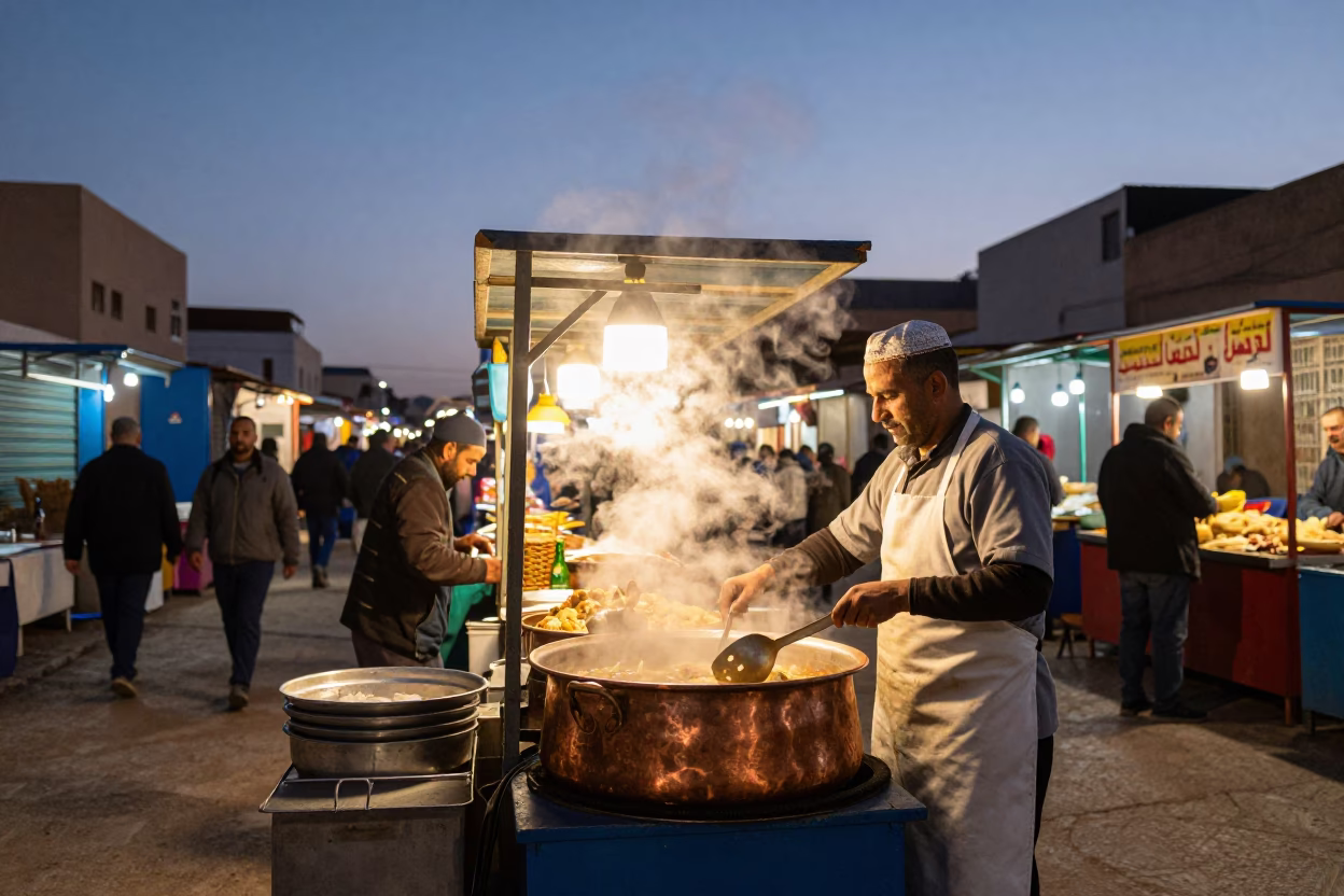 Food Stall in Casablanca at Twilight in in Casablanca, Morocco