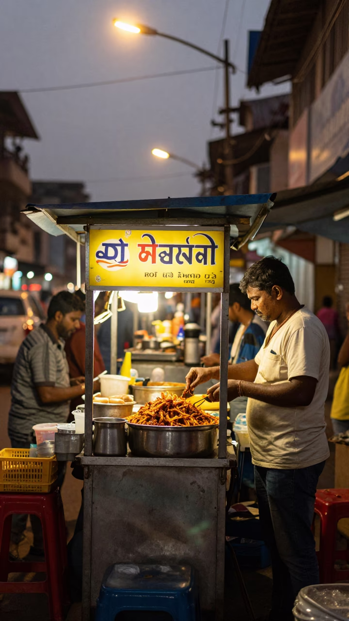 Food Stall in Chennai at As City Lights Begin To Glow in in Chennai, India