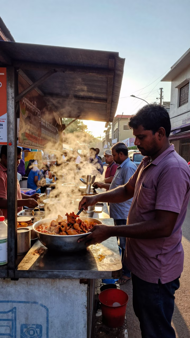 Food Stall in Chennai at Clear Late-afternoon Light in in Chennai, India