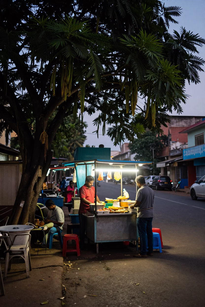 Food Stall in Chennai at The Still Hours Before Dawn Light in in Chennai, India